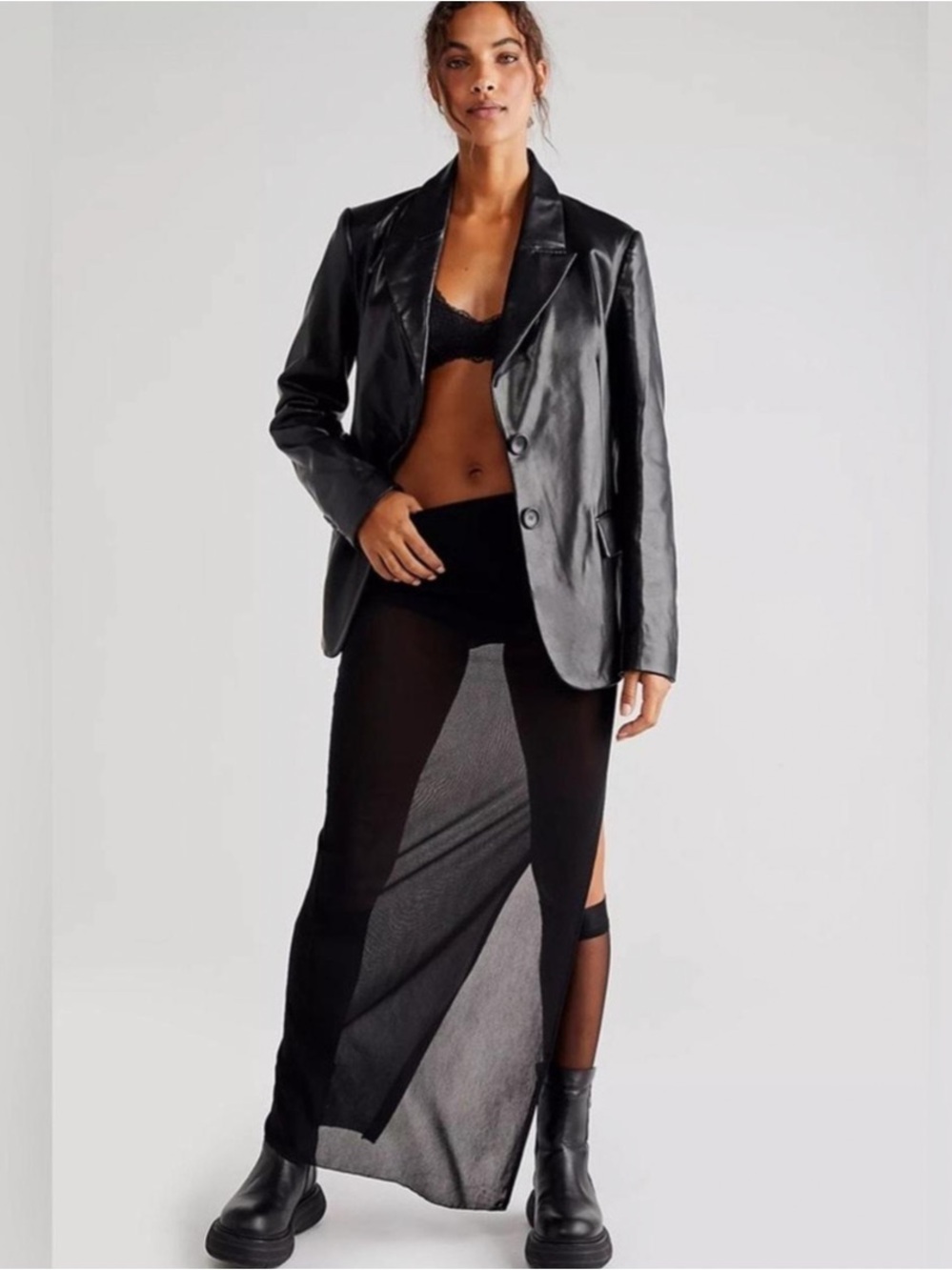 We The Free Black Faux Leather Blazer